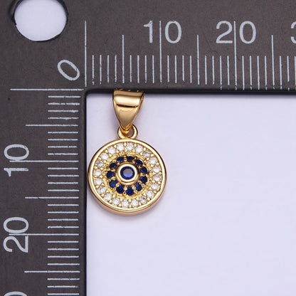 Silver, Gold Blue Clear Evil Eye Micro Paved 10mm Round Pendant | AA346 AA365
