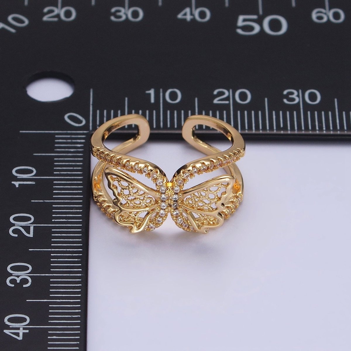 Silver, Gold Butterfly Mariposa Wings Micro Paved CZ Double Band Ring | O-1898 O-1899