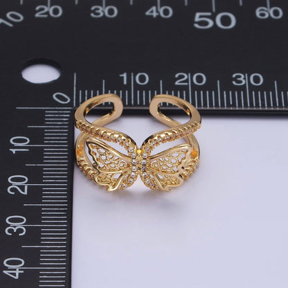 Silver, Gold Butterfly Mariposa Wings Micro Paved CZ Double Band Ring | O-1898 O-1899