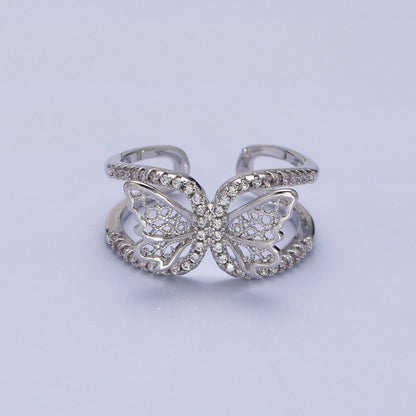 Silver, Gold Butterfly Mariposa Wings Micro Paved CZ Double Band Ring | O-1898 O-1899