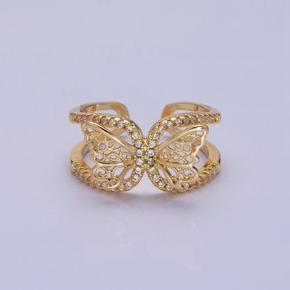 Silver, Gold Butterfly Mariposa Wings Micro Paved CZ Double Band Ring | O-1898 O-1899