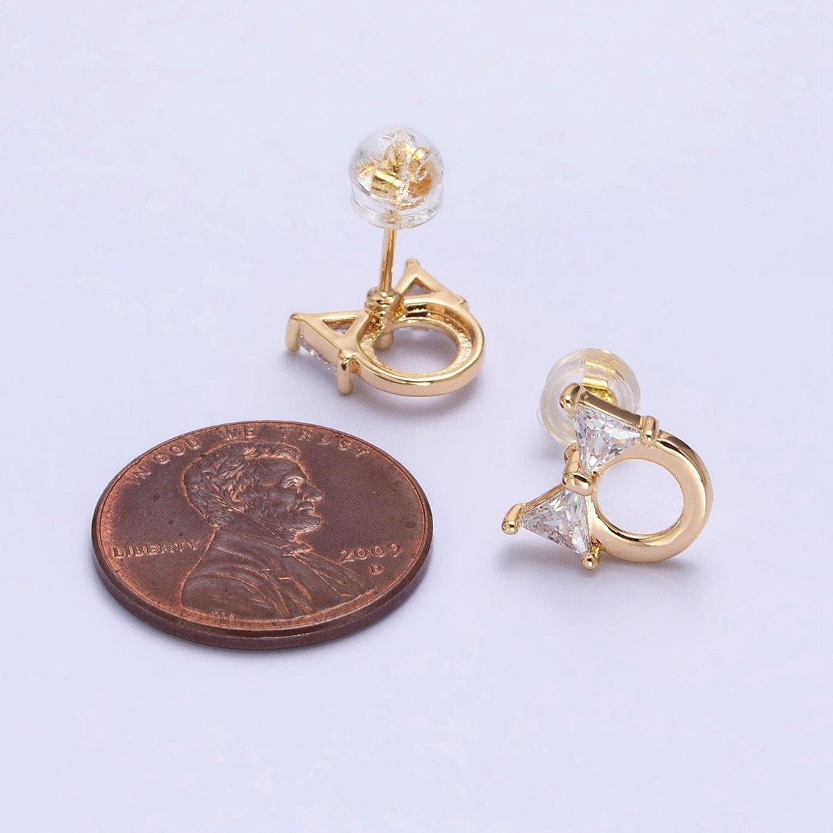 Silver, Gold Clear CZ Ribbon Bow Round Open Geometric Stud Earrings | AB580 AB610