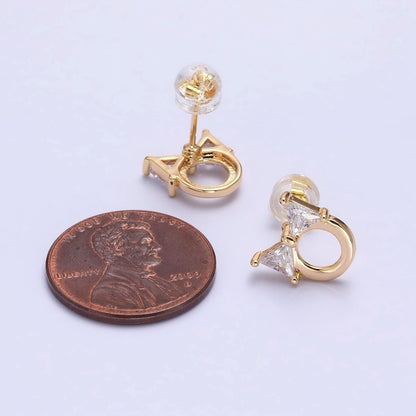 Silver, Gold Clear CZ Ribbon Bow Round Open Geometric Stud Earrings | AB580 AB610