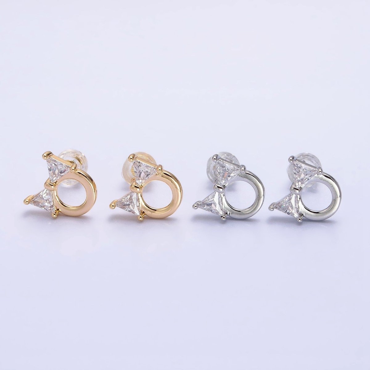 Silver, Gold Clear CZ Ribbon Bow Round Open Geometric Stud Earrings | AB580 AB610