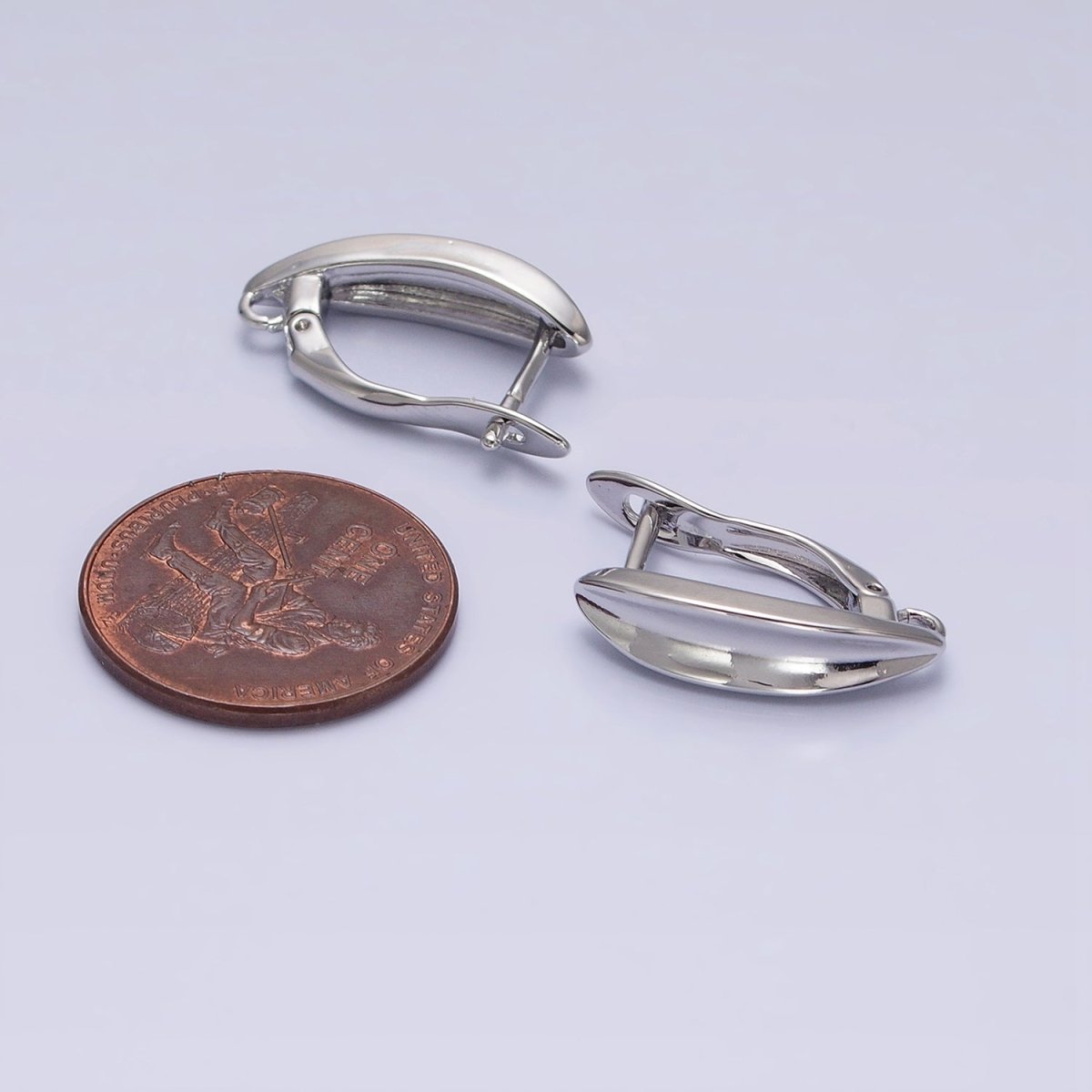 Silver, Gold Edged Oblong Open Loop English Lock Earrings Supply | Z-283 Z-377