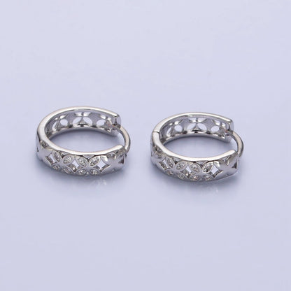 Silver, Gold Flower Butterfly CZ 15.5mm Huggie Hoop Earrings | AB-00819 AB-00915