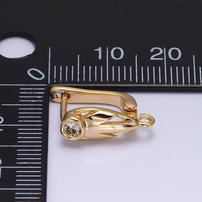 Silver, Gold Geometric Leaf Clear CZ Open Loop English Lock Earring Supply | Z-202 Z-214