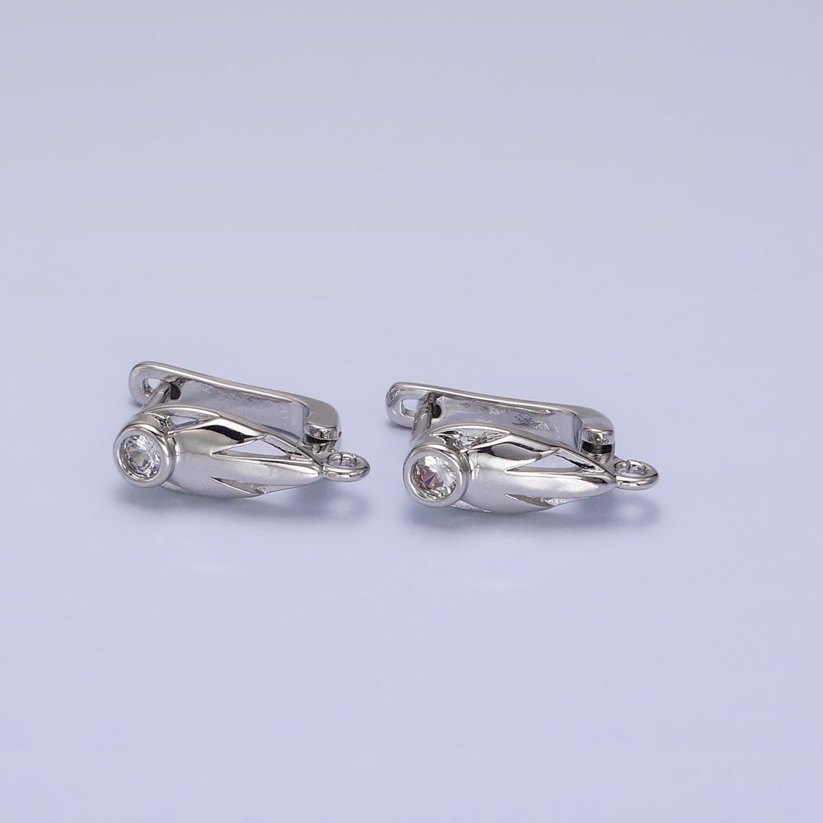Silver, Gold Geometric Leaf Clear CZ Open Loop English Lock Earring Supply | Z-202 Z-214