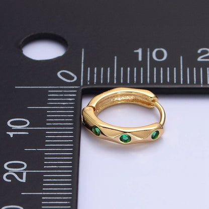Silver, Gold Green CZ Dotted Geometric Dented 12mm Huggie Earrings in Silver &amp; Gold | AB900 AB911