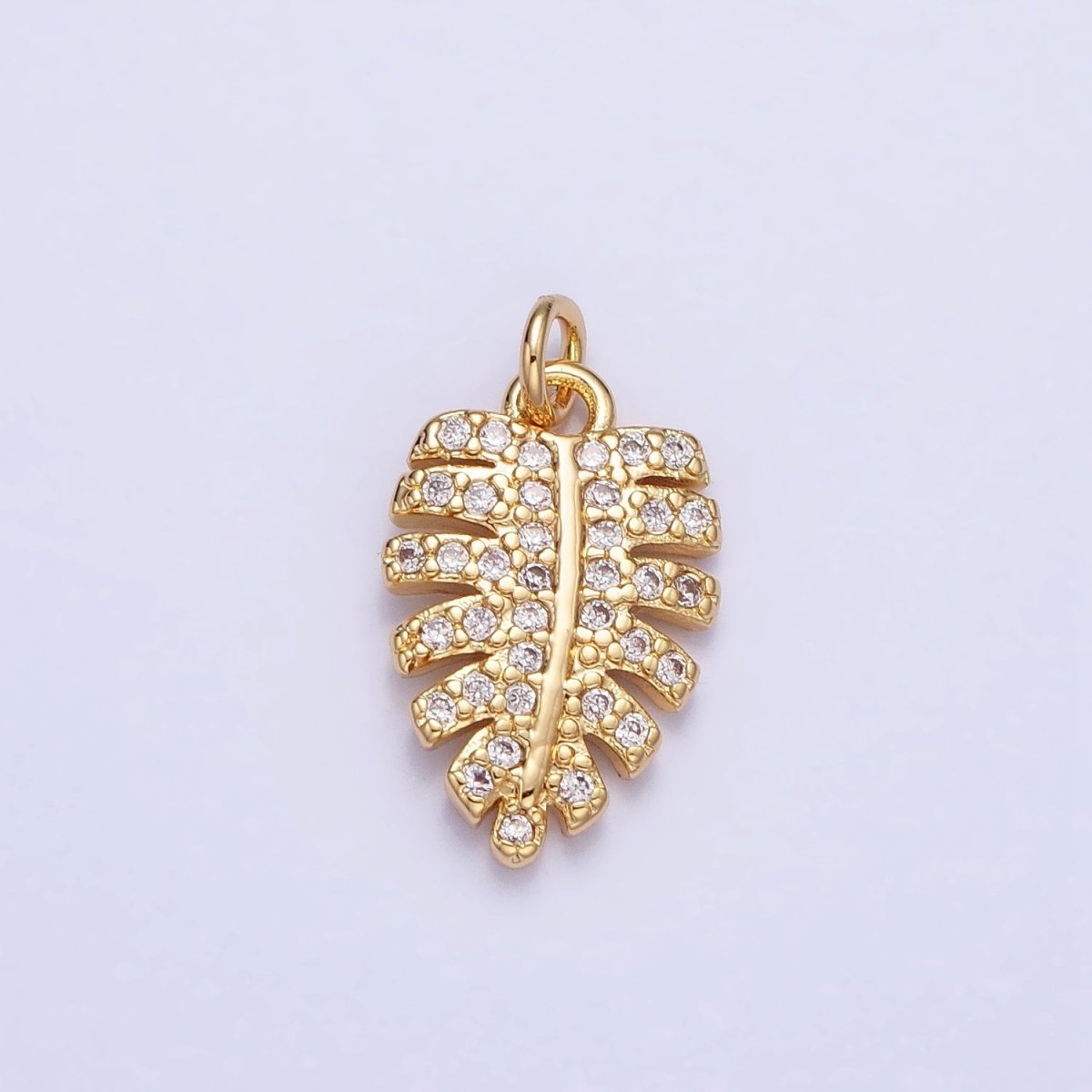 Silver, Gold Micro Paved CZ Nature Beach Monstera Palm Leaf Charm | AC950 X-217