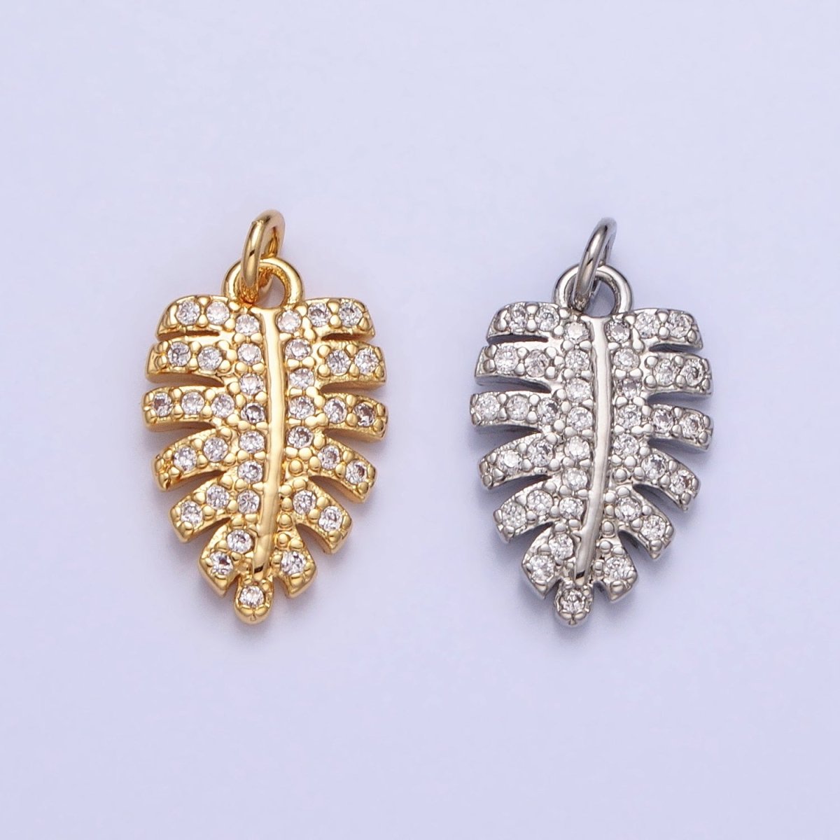 Silver, Gold Micro Paved CZ Nature Beach Monstera Palm Leaf Charm | AC950 X-217