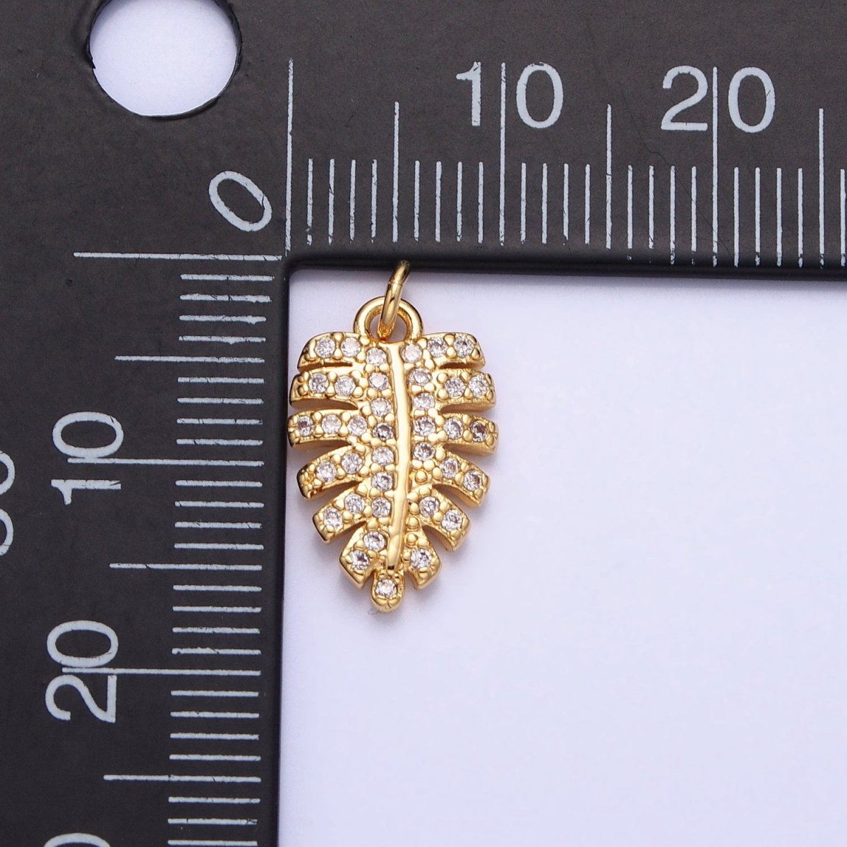 Silver, Gold Micro Paved CZ Nature Beach Monstera Palm Leaf Charm | AC950 X-217