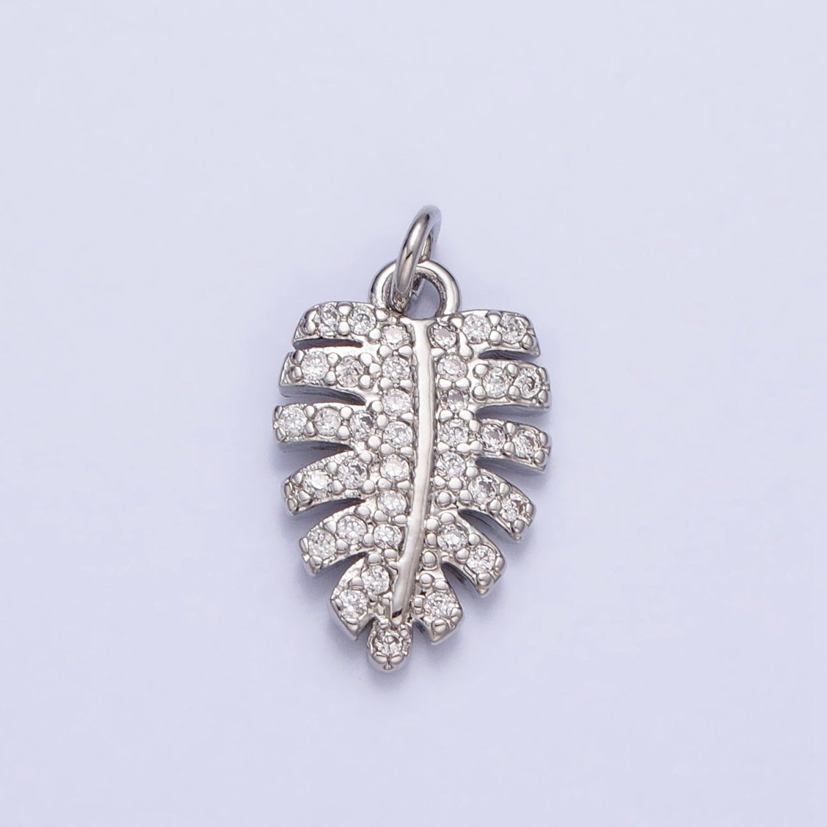 Silver, Gold Micro Paved CZ Nature Beach Monstera Palm Leaf Charm | AC950 X-217