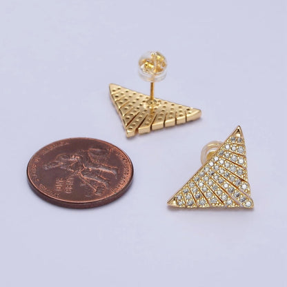Silver, Gold Micro Paved Triangle Geometric Stud Earrings | AB403 AB777