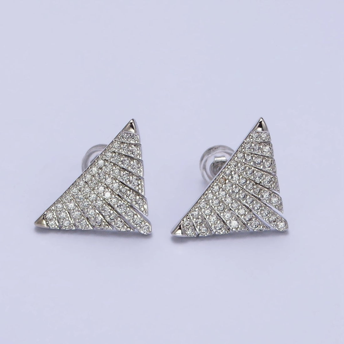 Silver, Gold Micro Paved Triangle Geometric Stud Earrings | AB403 AB777