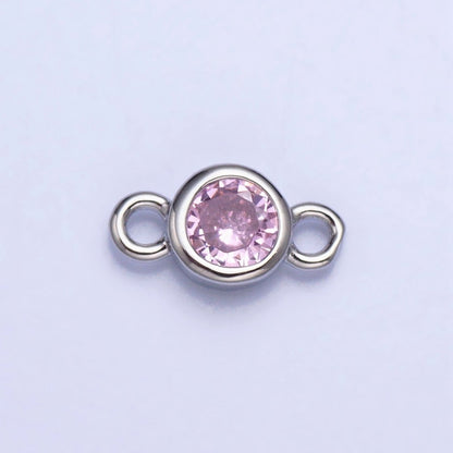 Silver, Gold Mini Round Purple, Pink, Peridot, Green, Red, Yellow, Topaz CZ Connector | Y-857~Y-863