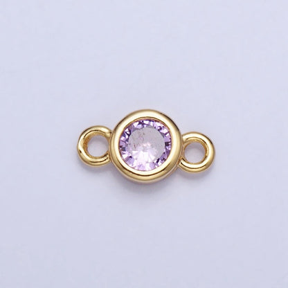 Silver, Gold Mini Round Purple, Pink, Peridot, Green, Red, Yellow, Topaz CZ Connector | Y-857~Y-863