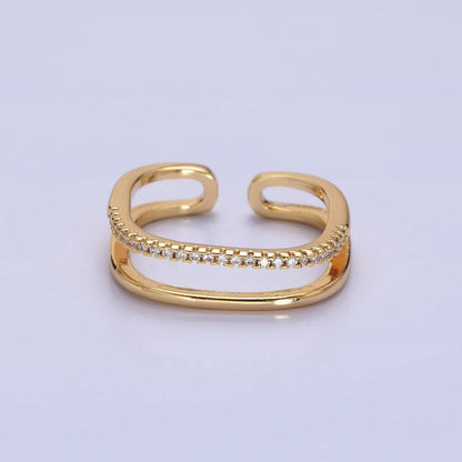 Silver, Gold Minimalist Clear Micro Paved CZ Square Double Band Ring | O-1509 O-1510