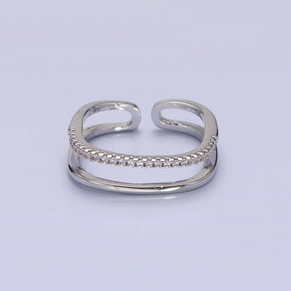 Silver, Gold Minimalist Clear Micro Paved CZ Square Double Band Ring | O-1509 O-1510