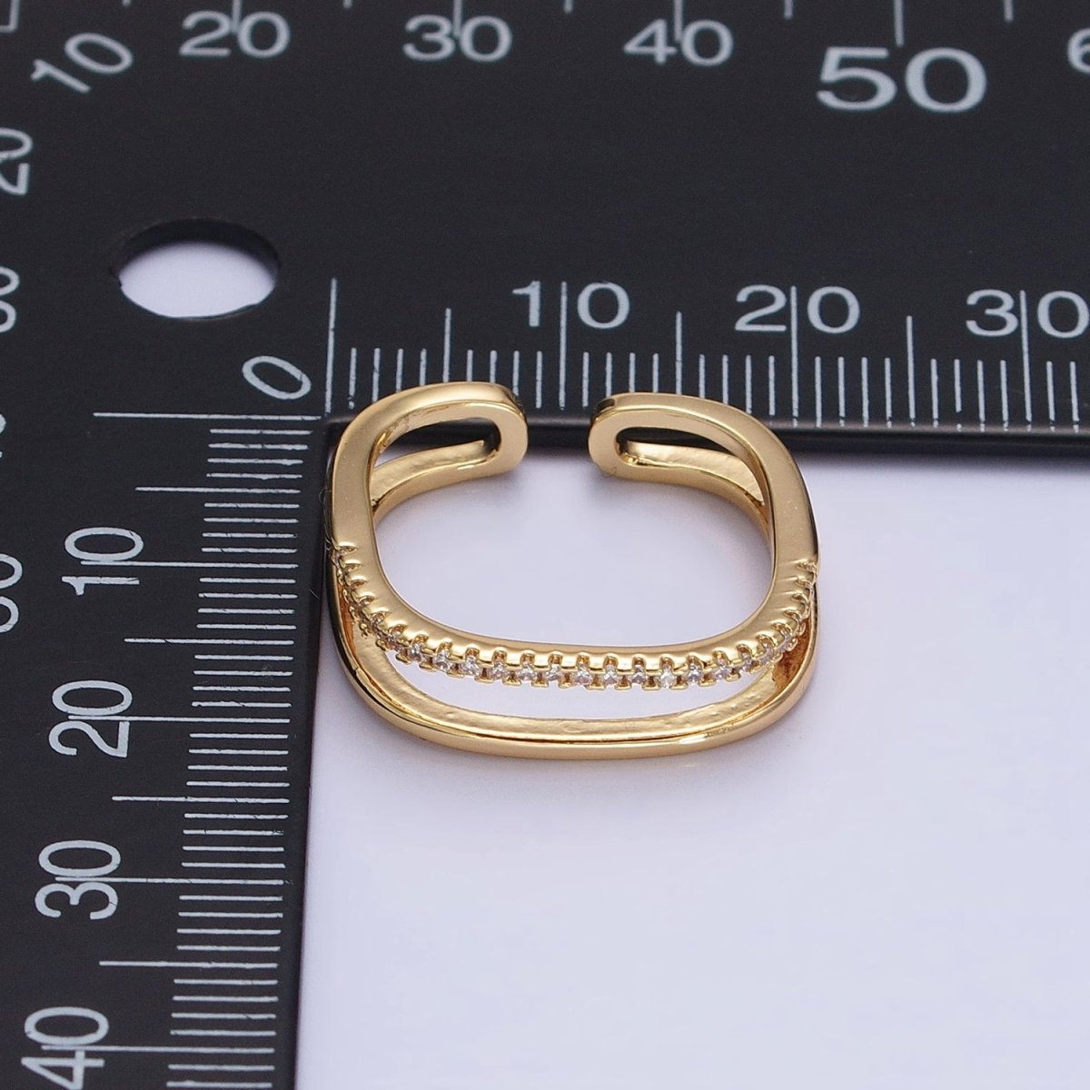 Silver, Gold Minimalist Clear Micro Paved CZ Square Double Band Ring | O-1509 O-1510