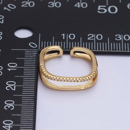 Silver, Gold Minimalist Clear Micro Paved CZ Square Double Band Ring | O-1509 O-1510