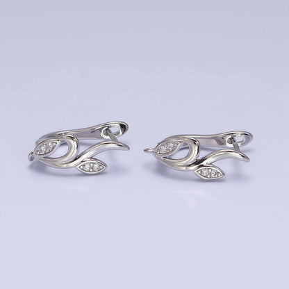 Silver, Gold Nature Vine Leaf Plant Micro Paved CZ Open Loop English Lock Earring Supply | Z-205 Z-217