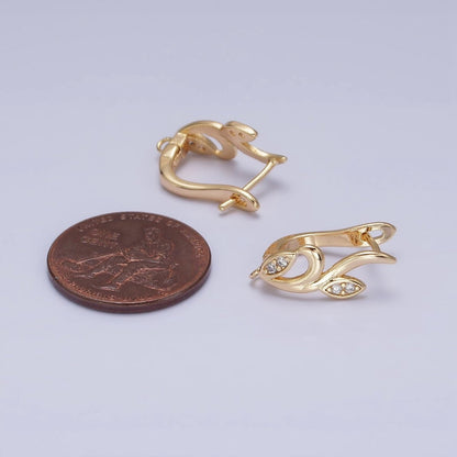 Silver, Gold Nature Vine Leaf Plant Micro Paved CZ Open Loop English Lock Earring Supply | Z-205 Z-217