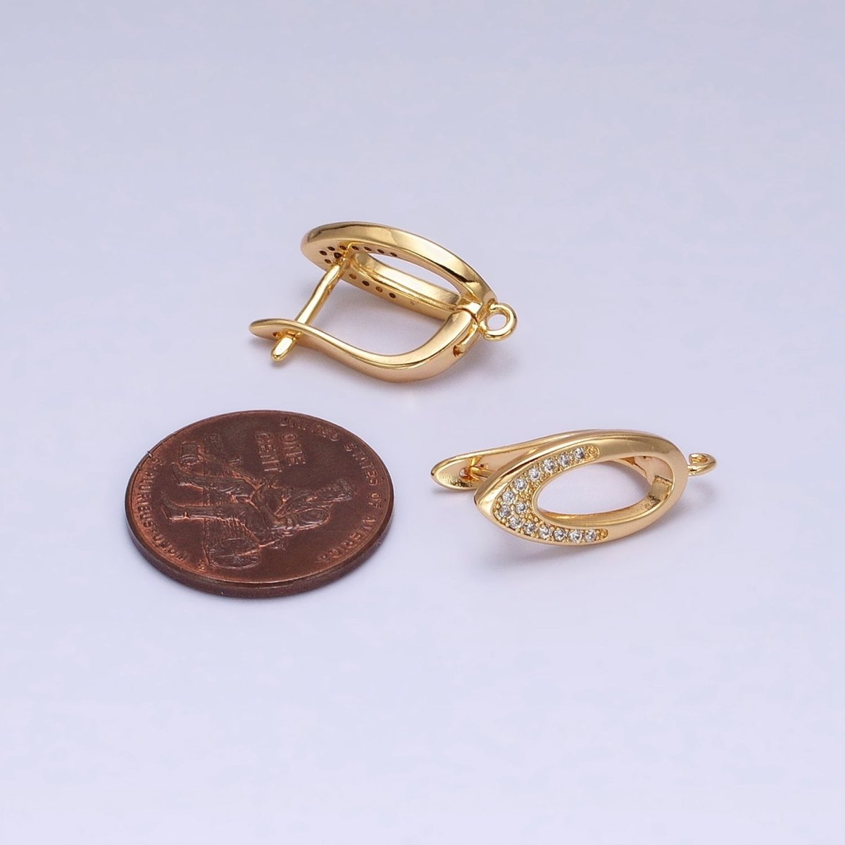 Silver, Gold Open Micro Paved CZ Oblong Open Loop English Lock Earrings Supply | Z-209 Z-219
