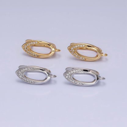 Silver, Gold Open Micro Paved CZ Oblong Open Loop English Lock Earrings Supply | Z-209 Z-219