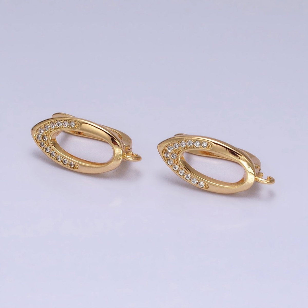 Silver, Gold Open Micro Paved CZ Oblong Open Loop English Lock Earrings Supply | Z-209 Z-219