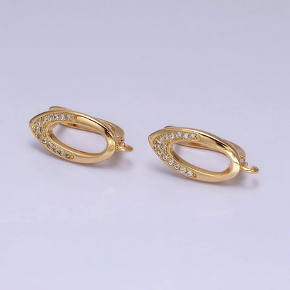Silver, Gold Open Micro Paved CZ Oblong Open Loop English Lock Earrings Supply | Z-209 Z-219