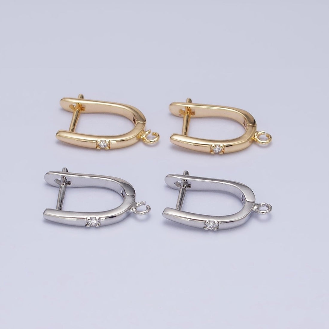 Silver, Gold Round Clear CZ Open Loop 18mm English Lock Earrings | Z-204 Z-216
