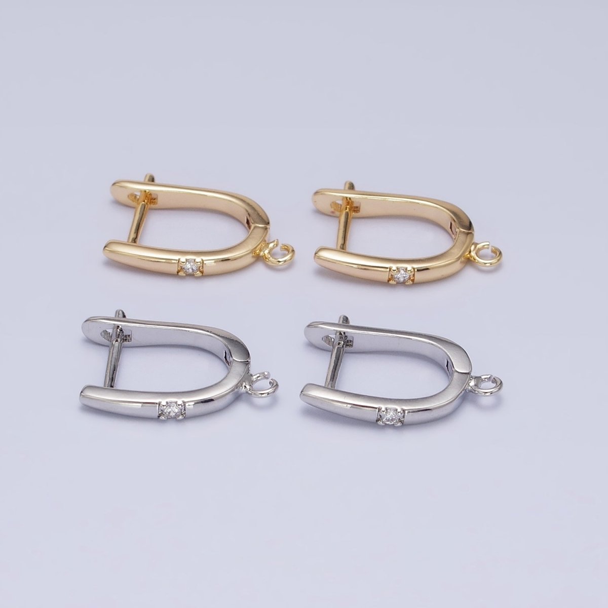 Silver, Gold Round Clear CZ Open Loop 18mm English Lock Earrings | Z-204 Z-216