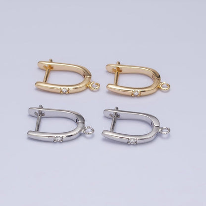 Silver, Gold Round Clear CZ Open Loop 18mm English Lock Earrings | Z-204 Z-216