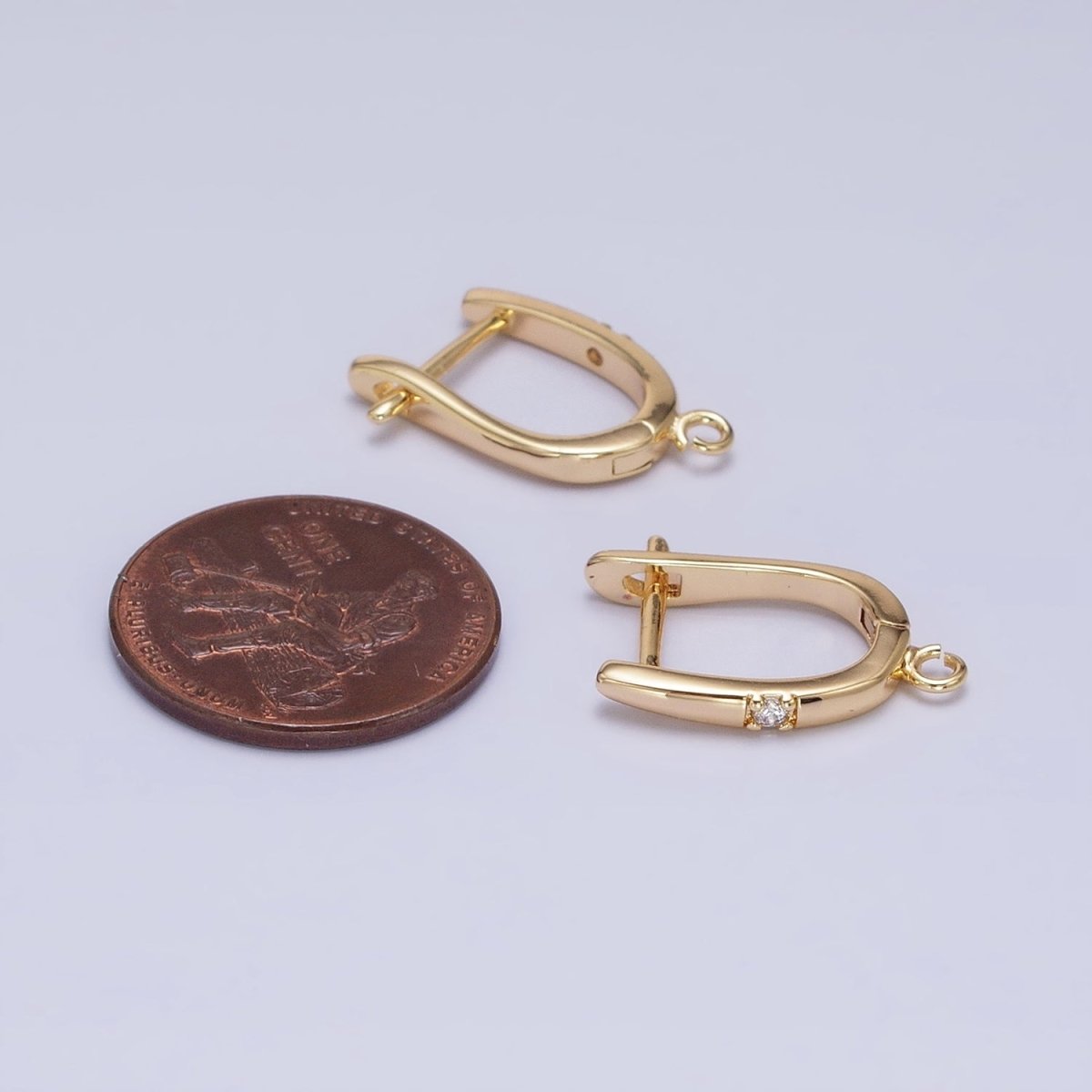 Silver, Gold Round Clear CZ Open Loop 18mm English Lock Earrings | Z-204 Z-216