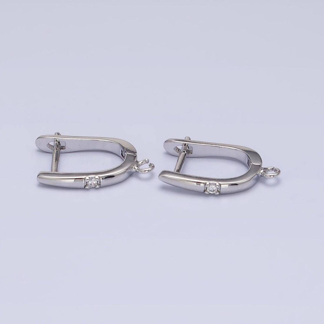 Silver, Gold Round Clear CZ Open Loop 18mm English Lock Earrings | Z-204 Z-216