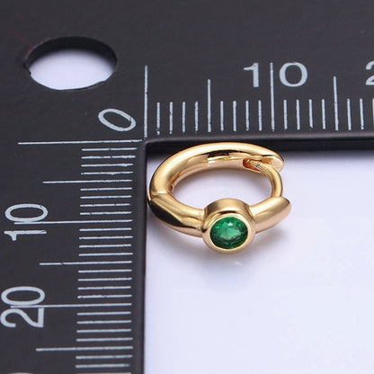 Silver, Gold Round Green CZ 12mm Cartilage Huggie Earrings | AB897 AB914