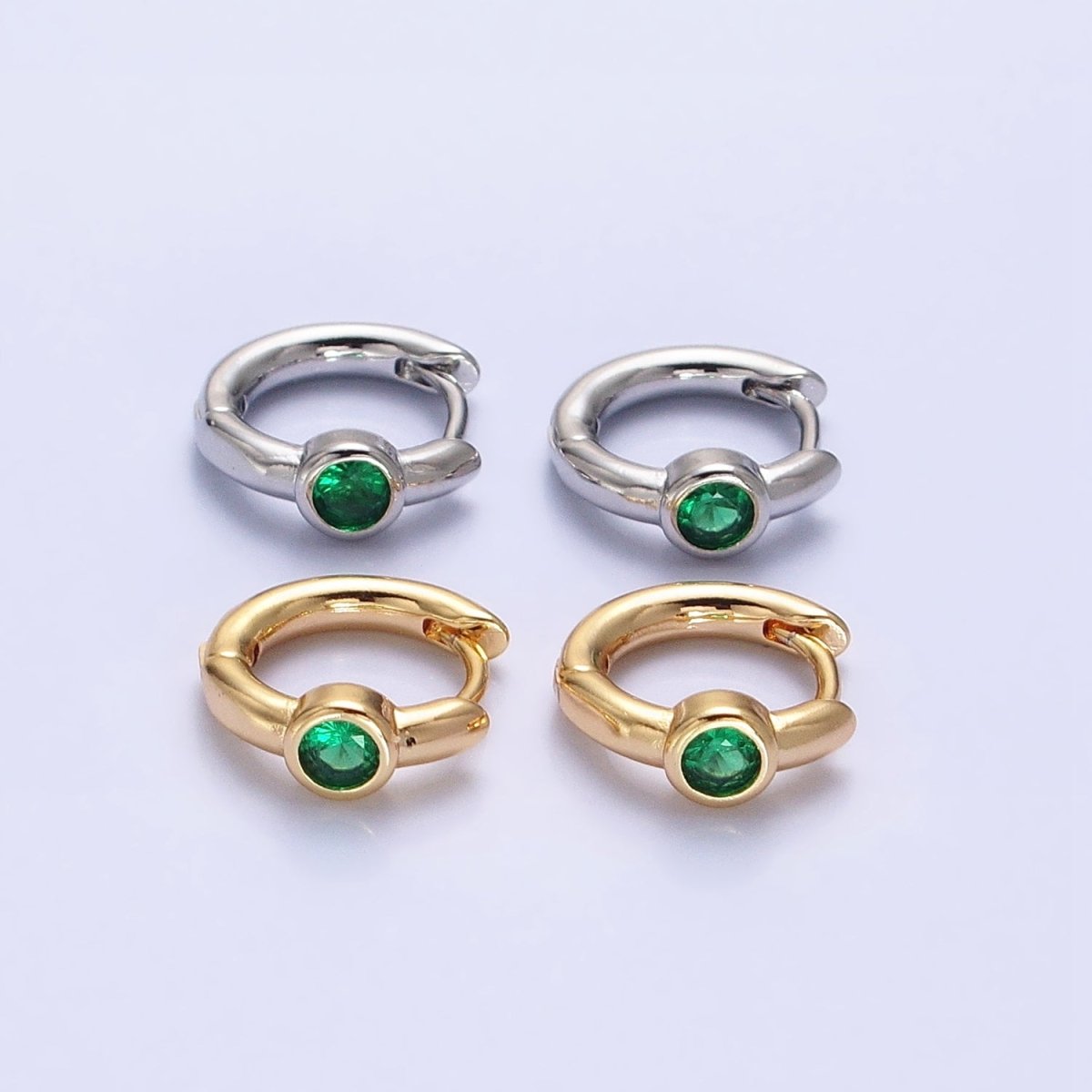 Silver, Gold Round Green CZ 12mm Cartilage Huggie Earrings | AB897 AB914
