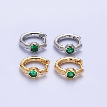 Silver, Gold Round Green CZ 12mm Cartilage Huggie Earrings | AB897 AB914