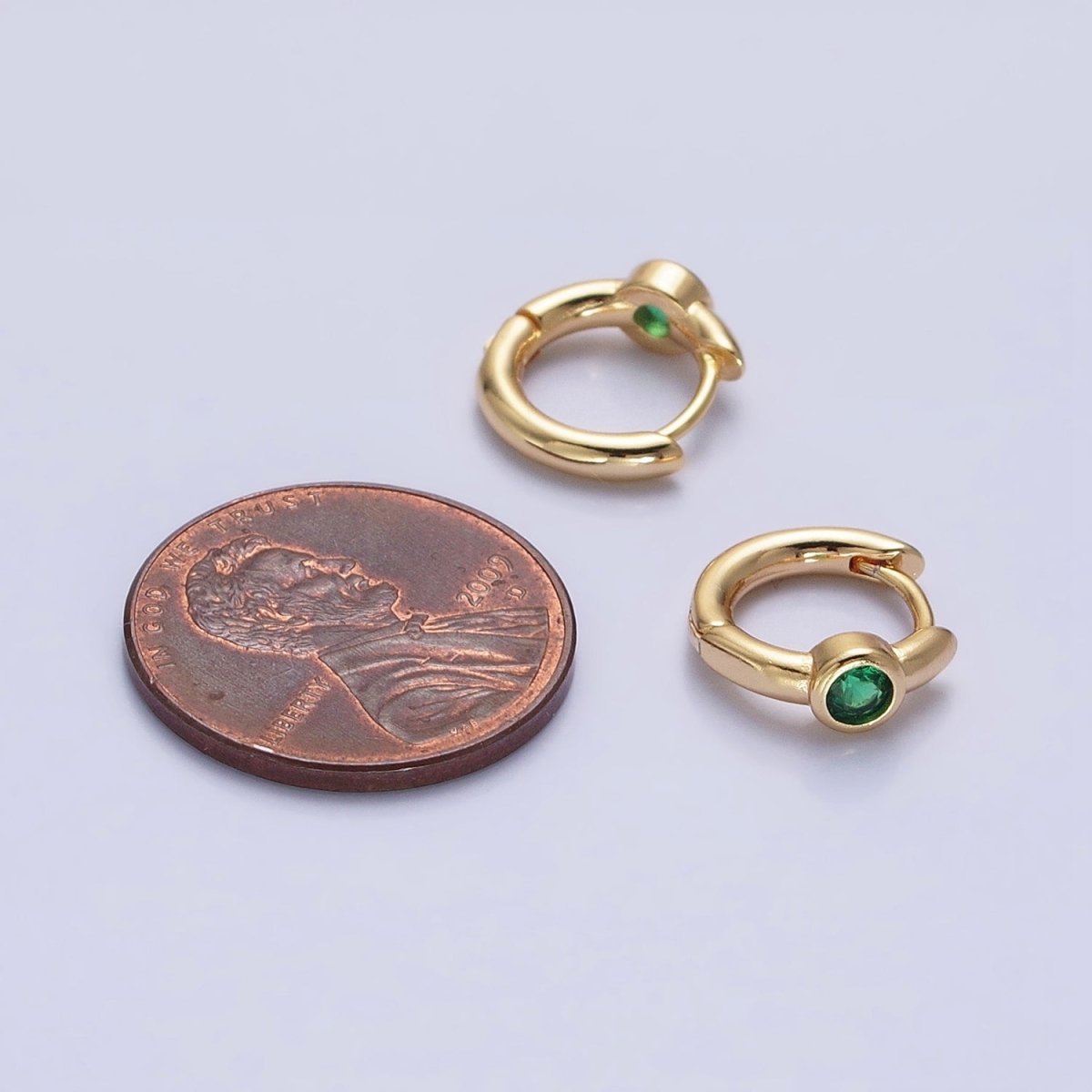 Silver, Gold Round Green CZ 12mm Cartilage Huggie Earrings | AB897 AB914