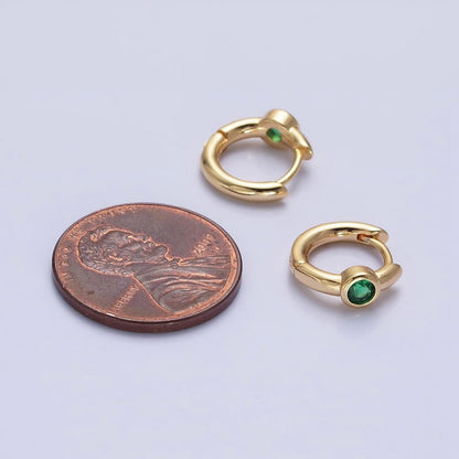 Silver, Gold Round Green CZ 12mm Cartilage Huggie Earrings | AB897 AB914