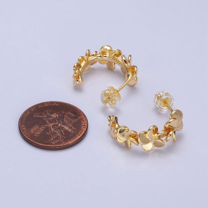 Silver, Gold Spiral Nature Flower Petal C-Shaped Hoop Earrings | AB447 AB455