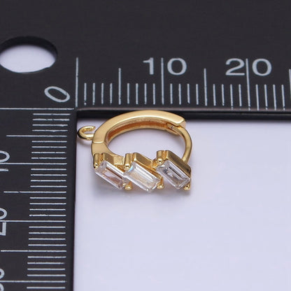 Silver, Gold Triple Clear Baguette CZ 12mm Huggie Open Loop Earrings Supply | Z169 Z298
