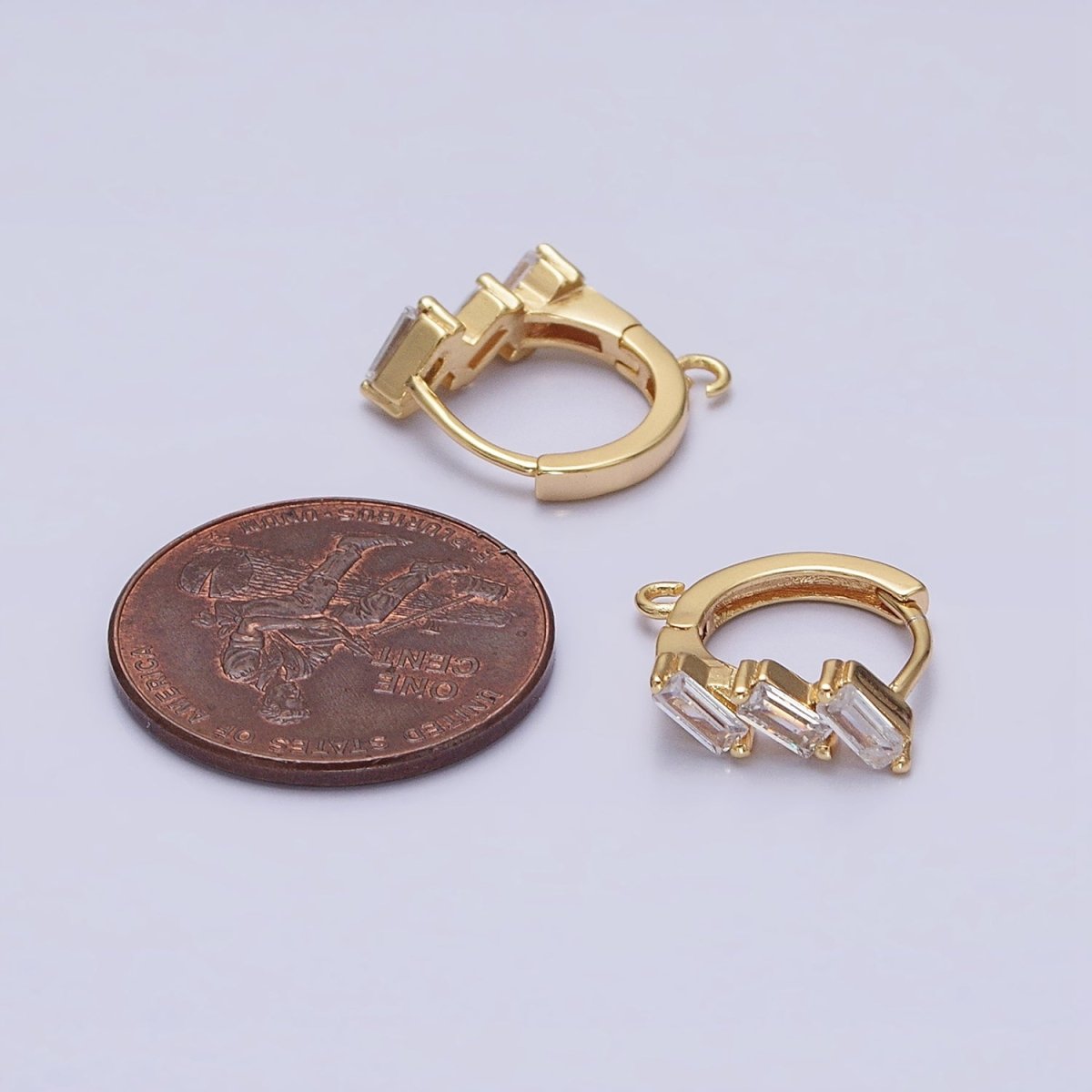 Silver, Gold Triple Clear Baguette CZ 12mm Huggie Open Loop Earrings Supply | Z169 Z298