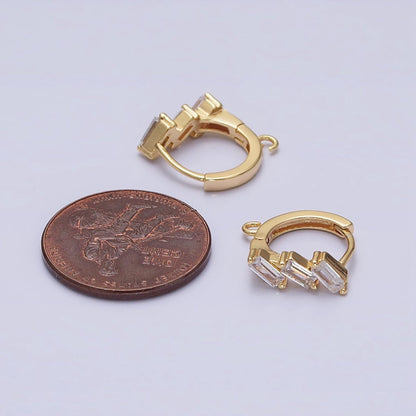 Silver, Gold Triple Clear Baguette CZ 12mm Huggie Open Loop Earrings Supply | Z169 Z298