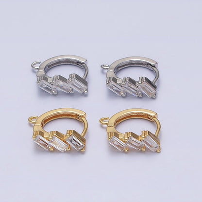 Silver, Gold Triple Clear Baguette CZ 12mm Huggie Open Loop Earrings Supply | Z169 Z298