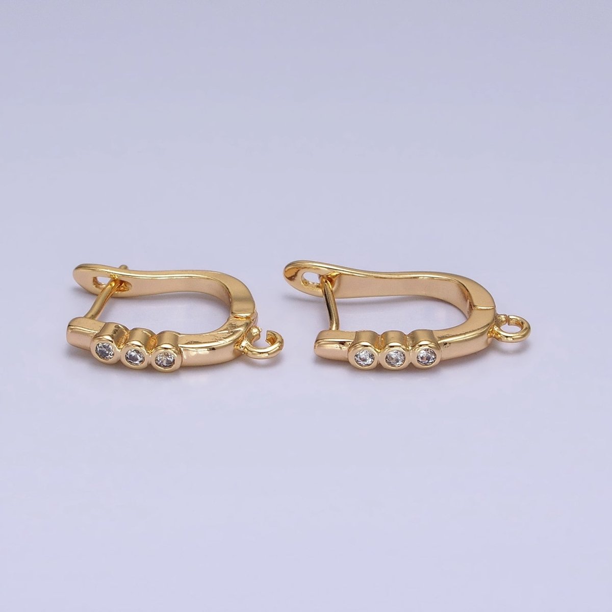 Silver, Gold Triple Round Clear CZ Open Loop English Lock Earrings Supply | Z-206 Z-218