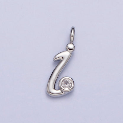 Silver Initial Alphabet Lower Case Cursive Letter Clear CZ Personalized Charm | A-533-A-545
