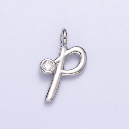 Silver Initial Alphabet Lower Case Cursive Letter Clear CZ Personalized Charm | A-533-A-545