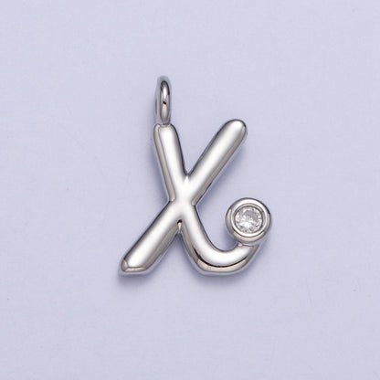 Silver Initial Alphabet Lower Case Cursive Letter Clear CZ Personalized Charm | A-533-A-545